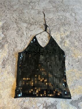 Suzy Shier Black Sequin Halter Cami Top